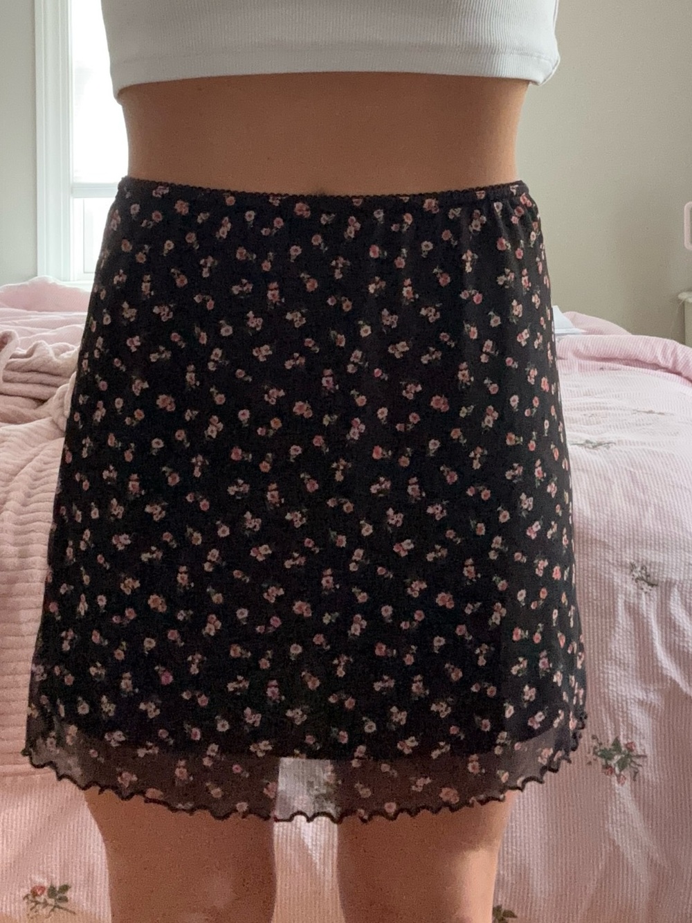 Urban Outfitters Black Mini Skirt with Pink Floral Print